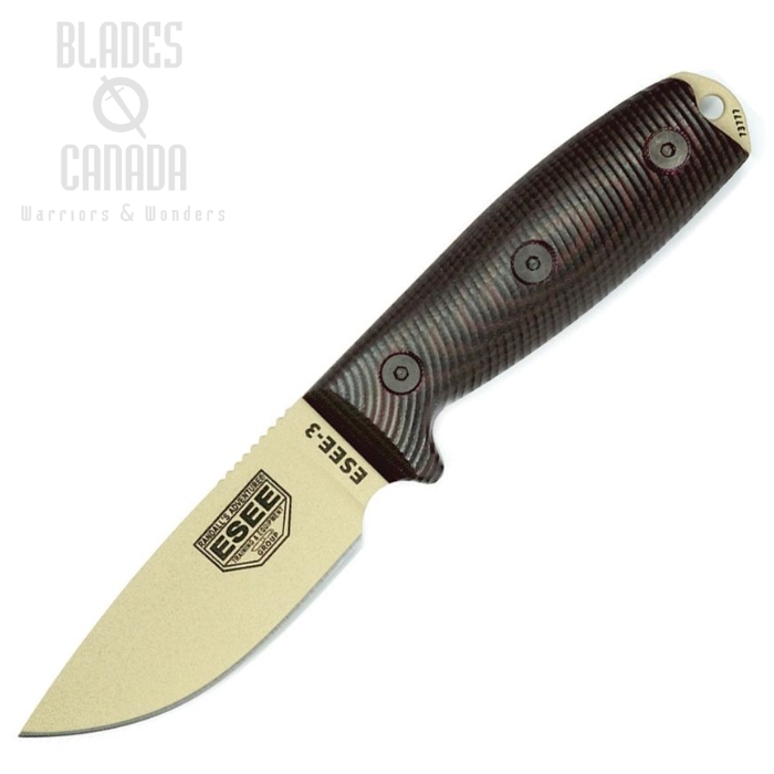 (image for) ESEE 3PMDT-004 Fixed Blade Knife, 1095 Carbon Desert Tan, G10 3D Black/Red, 3PMDT-004